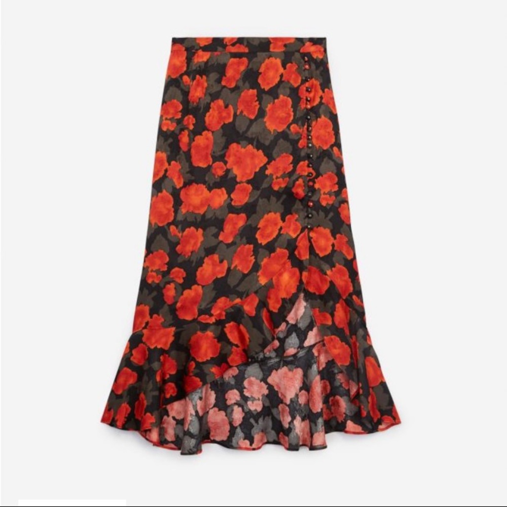 The Kooples Floral high waisted midi skirt
